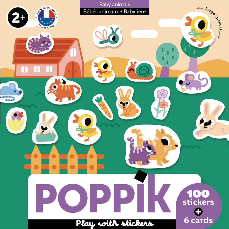 6 cartes + 100 stickers Baby - Poppik - Animals