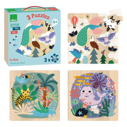 Terre - Mer - Ciel - 3 puzzles en bois - Vilac