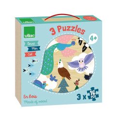 Terre - Mer - Ciel - 3 puzzles en bois - Vilac