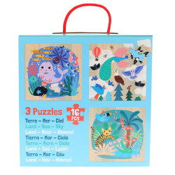 Terre - Mer - Ciel - 3 puzzles en bois - Vilac